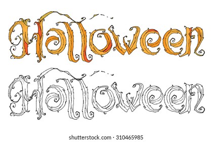 The word "Halloween" logo hand-drawing template