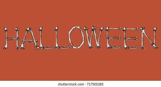 The word "halloween" made of bones. Vector hand drawn illustration. Design element for your party.