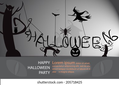 Word a Halloween with a monster icon and background, EPS 10 vector