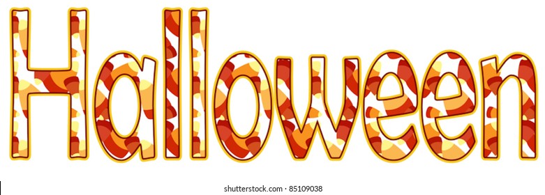 The word "Halloween" spelled out in a sweet candy corn pattern accented by deep orange and gold outlines EPS10