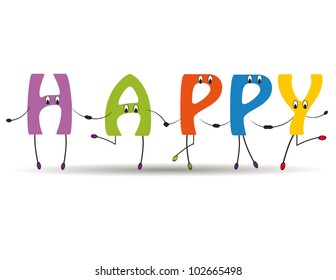 Word happy with colorful and funny letters