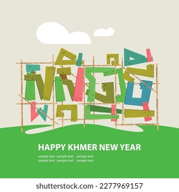 Das Wort Happy Khmer Neues Jahr, Elements Khmer Übergang mit Jungen und Gril Cartoon Zeichnung Isolations-Vorlage Design, Vektorgrafik