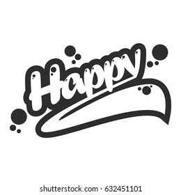 Word Happy Lettering with Swoosh and Bubble