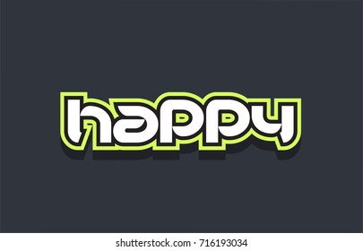 Word happy text concept typography design in green and white on a blue background