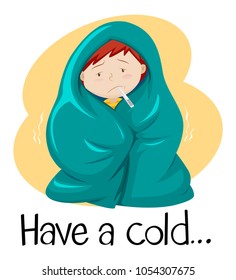Word for have a cold with kid in blanket illustration