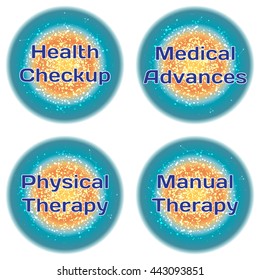 Word Health Checkup. Medical Advances. Physical Therapy. Manual Therapy. Health concept with text in a high-tech frame. Modern Medical concept. Vector