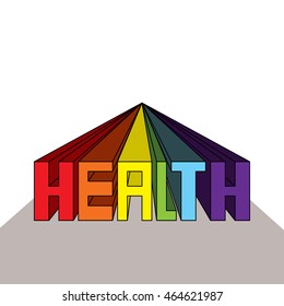 Word - Health. Volume, colored letters on the plane. The convergent perspective