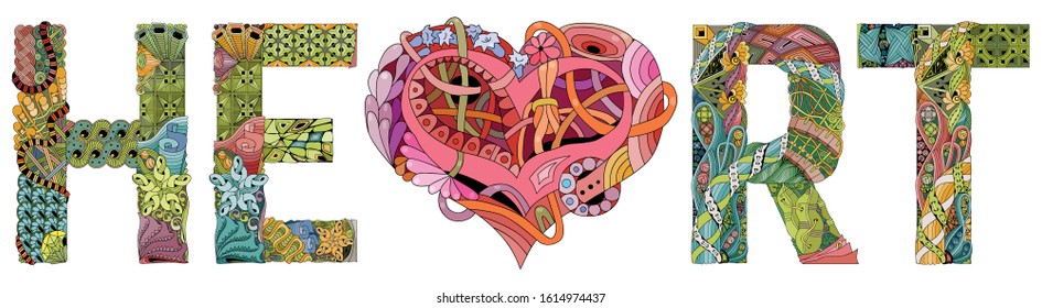 Word HEART. Vector zentangle object for decoration