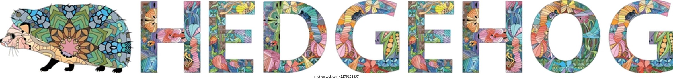 The word HEDGEHOG. Colorful vector word isolated on a white background