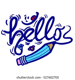 word hello cartoon doodle