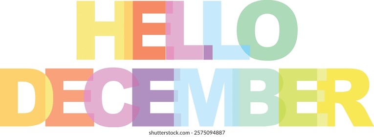 word hello December various pastel color isolated on white background