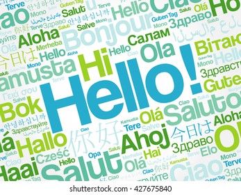 Word HELLO in different languages, presentation background