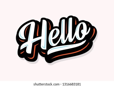 Word Hello for greetings. Text “hello” - hand-lettering, typography, calligraphy. Script hand writing, vector in three color for cutout template, flyer, banner, poster. - Vector