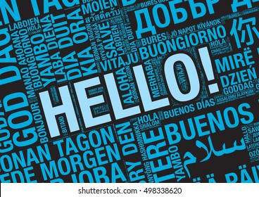 Word Hello in many languages, vector word cloud concept illustration