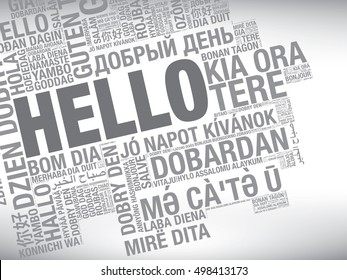 Word Hello In Many Languages, Vector Word Cloud Concept Illustration