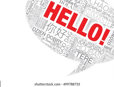 Word Hello In Many Languages, Vector Word Cloud Concept Illustration