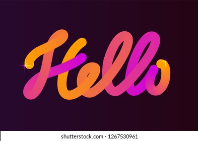 Word Hello on purple background. Color blended. Calligraphic hand written script.Vector illustration.