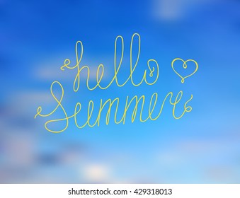 word hello summer and heart against the sky