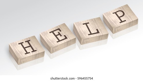 Word HELP composed from alphabet blocks, vector illustration