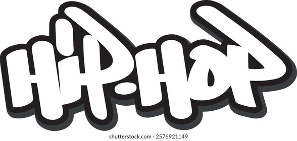 The word "Hip-Hop" in a graffiti style tag, written with a text marker, "Hip-Hop" handwritten text in a sticker style with a dark shadow, Hip-Hop vector text