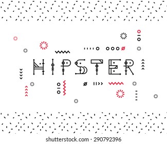 Word Hipster with geometric elements on white background with seamless pattern