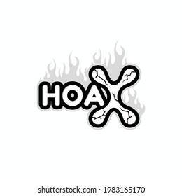 The word hoax vector in black and white with the concept of fire and cracks depicting lies