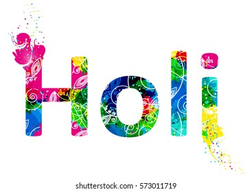 Word Holi with multicolor abstract pattern. Design for Indian Festival of Colours. Vector illustration