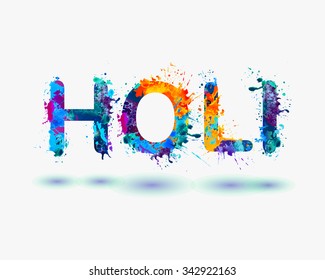 Word "HOLI" Rainbow splash paint