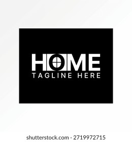 Word Home with window on negative space interior construction ownership house logo design graphic concept creative premium vector stock image top sell