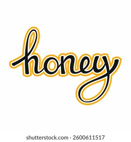 word honey on white background. Lettering by hand. postcard decoration element.