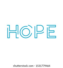 Word HOPE in linear outline design. Vector typography. hope poster or card. Blue graphic element for typography style, minimalistic letter design. Editable stroke. Stock vector illustration isolated