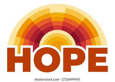 Word hope underneath abstract geometric sunburst rainbow warm colors vector illustration inspiration motivation banner