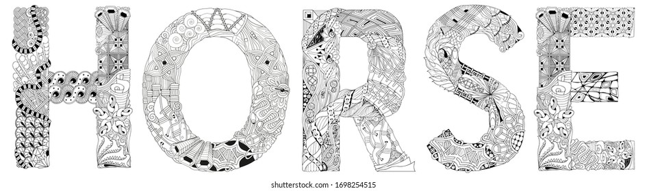 Caballo de palabras. Objeto vectorial zentangle para colorear