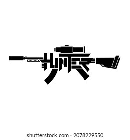 die Typografie des Wortes Jäger, die wie ein Gewehr aussehen soll