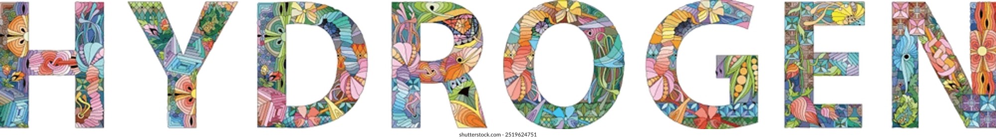 The word HYDROGEN. Hydrogen is a chemical element. Colorful vector word isolated on a white background
