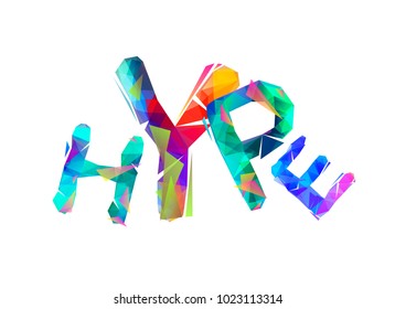 Word hype. Sign of colorful triangular letters