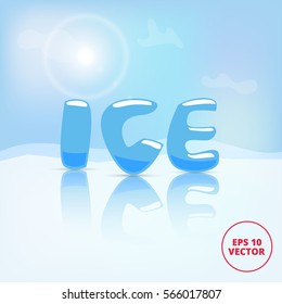 The word ice on winter background