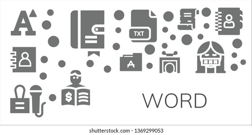 word icon set. 11 filled word icons.  Collection Of - Font, Agenda, Press, Trick, Txt, Spell, Censor