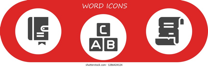  word icon set. 3 filled word icons. Simple modern icons about  - Agenda, Abc, Spell