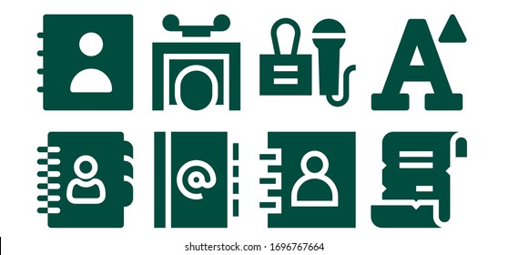 word icon set. 8 filled word icons. Included Agenda, Trick, Press, Spell, Font icons