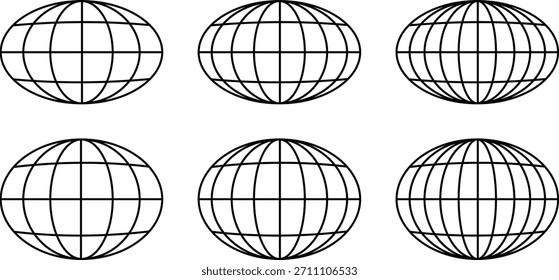 Word Icon Set, Globe Icon Set, Globe Black and White Line Vector Bundle