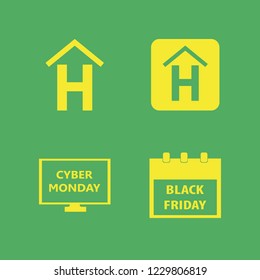 Word Icon. Word Vector Icons Set Black Friday Calendar, Cyber Monday Computer And Hotel Sign