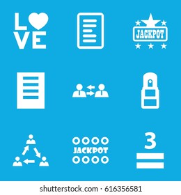 Word icons set. set of 9 word filled icons such as Jackpot, 3 allowed, love word, office supply, document