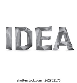word IDEA low poly style. Idea icon origami style on white