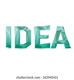 word IDEA low poly style. Idea icon origami style on white