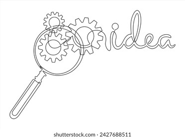 The word IDEAS is magnified.Continuous one line drawing	