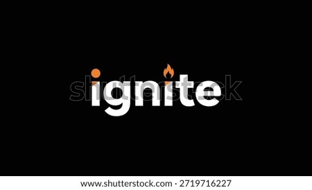 The word 'ignite' is displayed in bold white letters against a black background. The dot of the 'i' is replaced by a small orange circle, and the