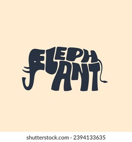 Word image Elephant. Black text based or wordmark logo. Elephant Word art. Elegant vector illustration. Design with illustration of elephant on letter E, L, E, P, H, A, N, T.