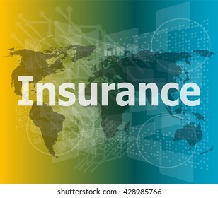 The word insurance on digital screen, business concept vector illustration