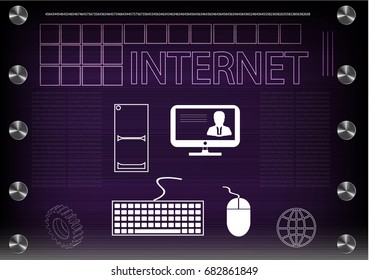 word " internet"on a purple background. 2d illustration